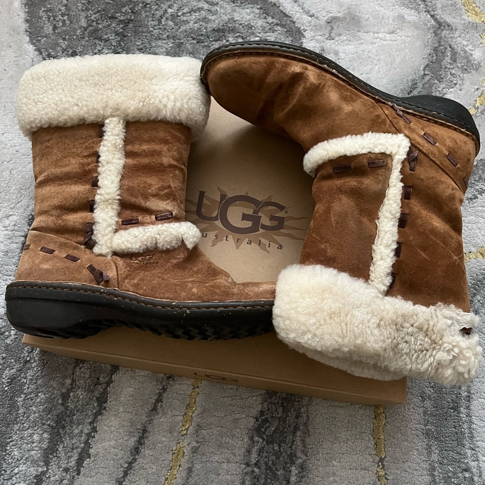 UGG AUSTRALIA ELIJO Chestnut Brown Shearling Suede Boots